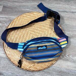 Kavu Blue and Brown Striped Crossbody Bag